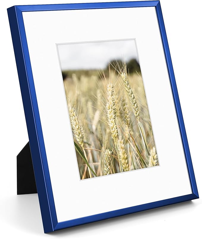 Golden State Art 8x10 Picture Frame 6 Pack - Navy Blue Aluminum Photo Frames With 5x7 Mats and Real Glass Cover - Elegant Minimalist Wall Gallery Frames for Home or Office Decor
