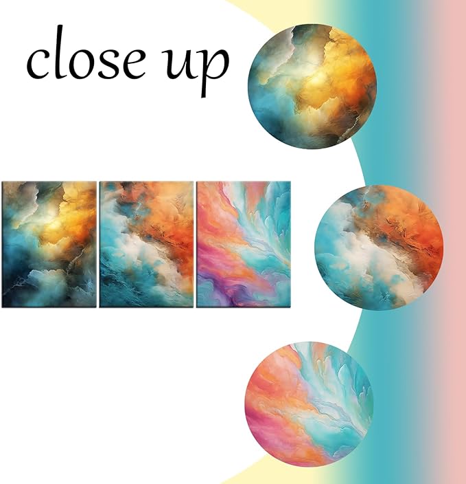 Abstract Colorful Canvas Wall Art Rendering Clouds Poster Print Home Wall Decor 3 Pieces Modern Picture Painting Artwork for Women Kitchen Bedroom Living Room Office Ready to Hang [36''W x 16''H]