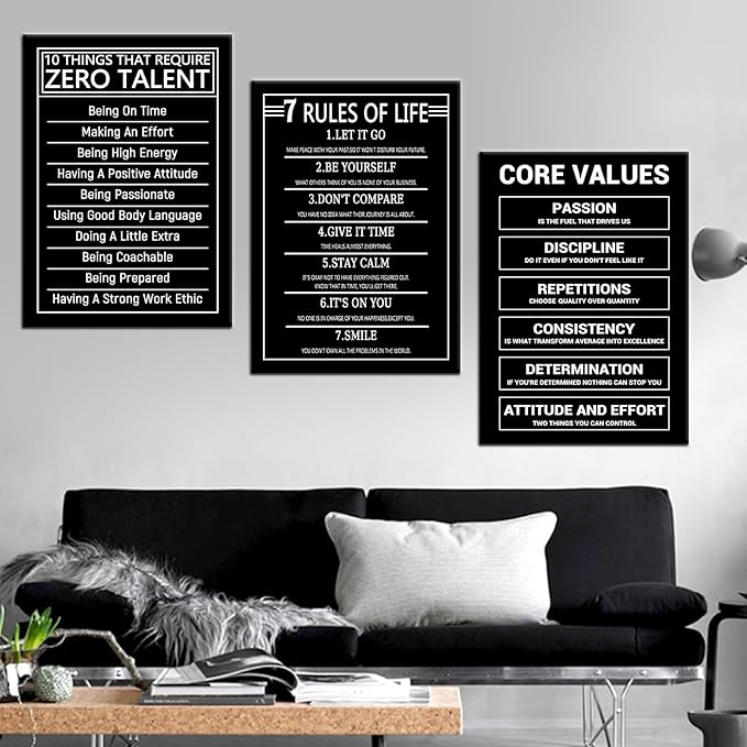 7 Rules of Life Inspirational Canvas Painting Office Wall Art Motivational Picture Positive Quotes Picture Framed Posters Prints Artwork for Living Room Gym Decor Stretched and Framed [60''Wx 28''H]