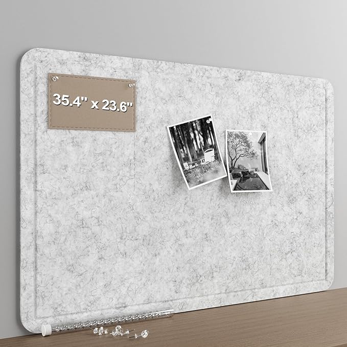 Large Felt Bulletin Board for Wall, 36"x24" Frameless Picture Board, Soft Felt Cork Board for Office, Home Planning & Office Wall Decor, Easy Install Pin Board