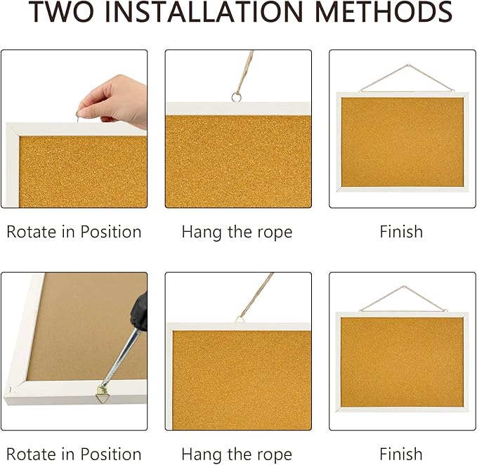 Cork Bulletin Board, 15.7 X 12 Inches Rectangle White Oak Wood Finish Frame for Office Home and School(Pins, Eye Bolts, gaskets, Screws)