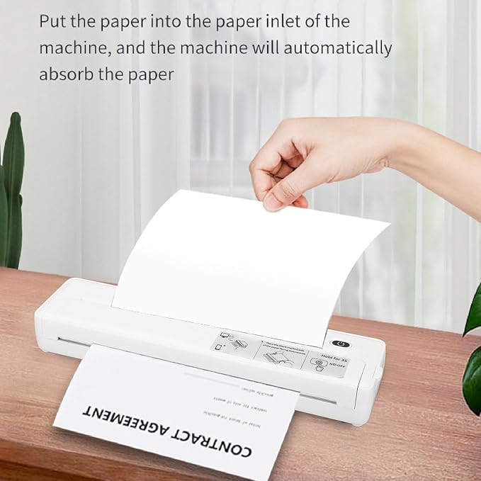 Marhynchus A4 Thermal Printer, Portable Inkless BT Printer with 203DPI High Resolution and 1800mAh Battery, for Office Car Home Use