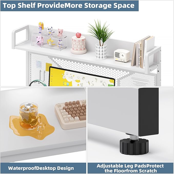 Elephance Small Gaming Desk with Pegboard, 39 Inch Computer Desk with Storage Shelves, Modern Office Desk for Study Work Home Office, Small Spaces, White