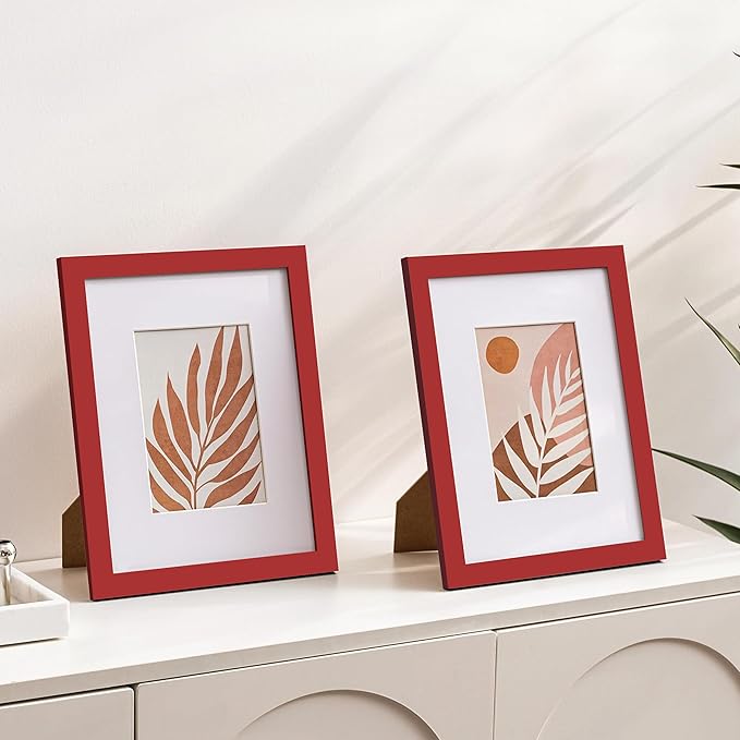 eletecpro 8x10 Picture Frames Set of 10, Picture Frame Collage Wall Decor Display 5x7 Photo With Mat or 8x10 without Mat, Home Decor Gallery Frame for Table Top or Wall Mounting, Red