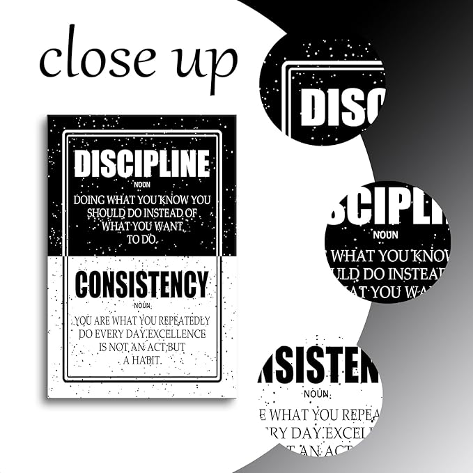 PSYYSP Discipline Consistency Motivational Wall Art Inspirational Entrepreneur Quote Canvas Poster Inspring Picture Painting Artwork for Office Classroom Gym Ready to Hang [12''Wx18''H]