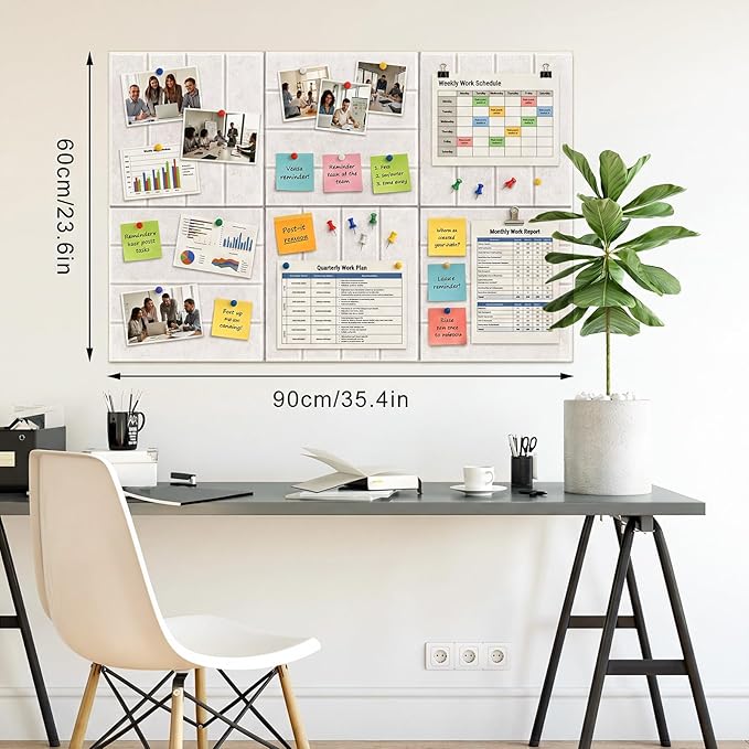 Felt Bulletin Board Tiles 36" x 24", 6-Pack Cork Board for Office, Pin Board with 30 Pushpins Cork Boards for Office Decor Walls Organizer, 40 Adhesive Tabs Included - Oatmeal