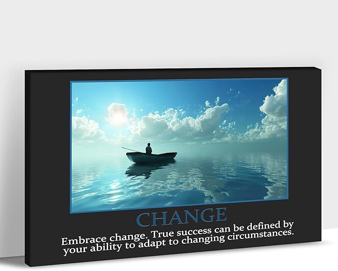 UZMKM - Inspirational Wall Art, Black Background Motivational Mindset Change Picture, Quote Saying Canvas Print for Home Office Decor, Company Poster Framed Artwork for Office Wall Decor 24x36 Inch