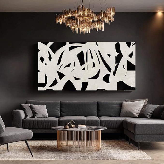 Geometric Wall Art Mid Century Modern Decor Black and White Pictures for Walls Canvas Photo Poster for Living Room Home Dining Room 24x48 Inch