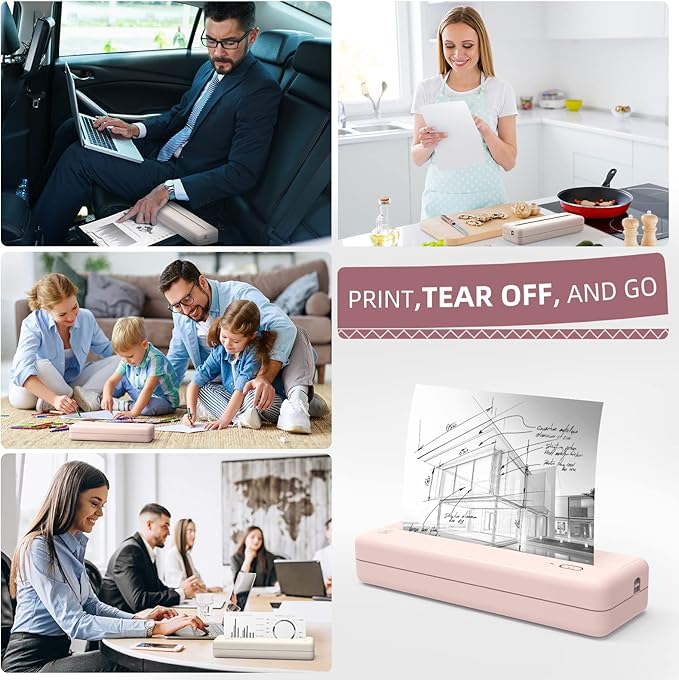 HPRT Wireless Portable Printer - Bluetooth Thermal Printer for Travel, Mobile Office, School, Home Compatible with iOS Android (Renewed) (Pink)