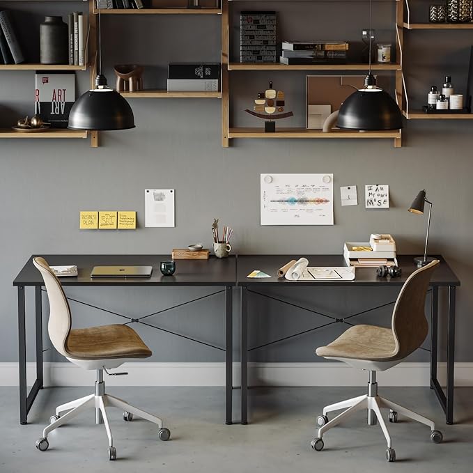 CubiCubi Computer Desk 47" Study Writing Table for Home Office, Modern Simple Style PC Desk, Black Metal Frame, Dark Black