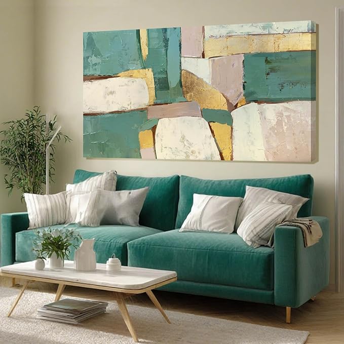 ZENPEE Green and White Large Wall Art, Abstract Wall Art, Cuadros para Sala Elegantes y Modernos, Wall Decor Living Room Posters | 24" x 48"