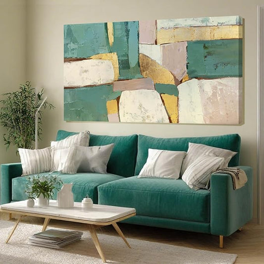 ZENPEE Green and White Large Wall Art, Abstract Wall Art, Cuadros para Sala Elegantes y Modernos, Wall Decor Living Room Posters | 24" x 48"