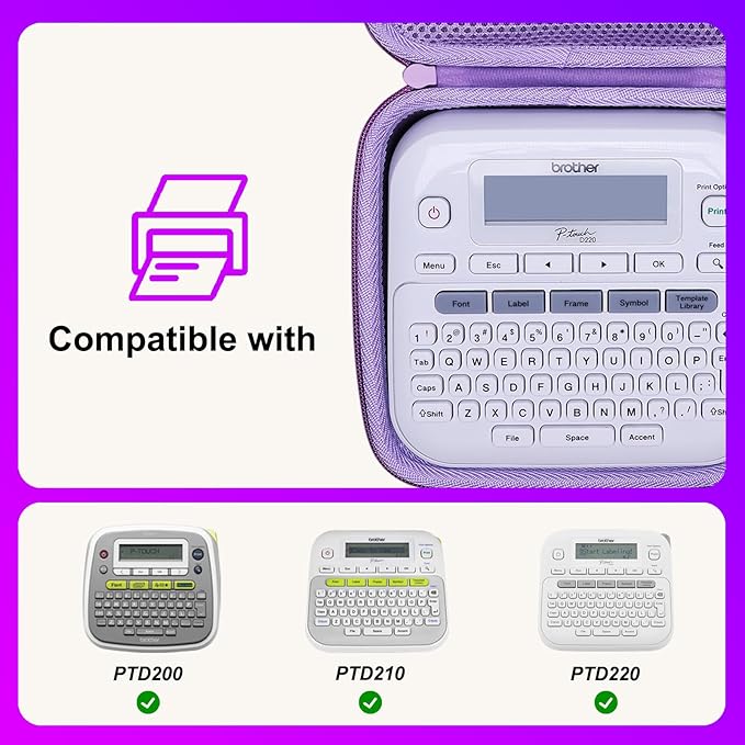 LTGEM Case Compatible with Brother P-Touch PTD220 / PTD210 / PTD200 Home/Office Everyday Label Maker, Purple(Case Only)