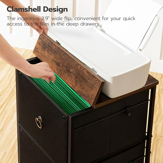 HOOBRO 2 Drawer Mobile File Cabinet, Rolling Printer Stand, Vertical Filing Cabinet, Office Drawers, Filing Cart for Home Office, A4/Letter Size, Nonwovens Drawer, Black and Rustic Brown BFK20WJ01