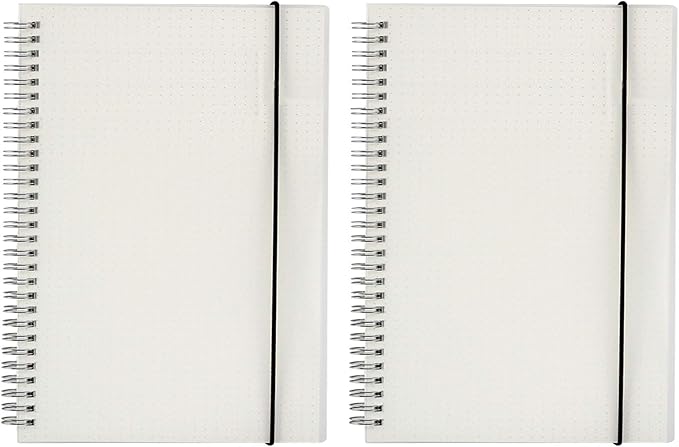 Yansanido Spiral Notebook, 2 Pcs 10.1 Inch x 7.6 Inch B5 Thick Plastic Translucent Frosting Hardcover Dot Paper 80 Sheets -160 Pages Journals for Study and Notes (B5 7.3"X 10"-Dot Grid 2pcs)