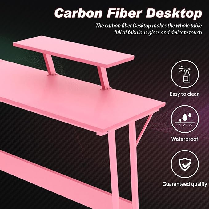 PayLessHere L Shaped Gaming Desk Corner Desk Computer Desk with Large Desktop Studying and Working and Gaming for Home and Work Place,Pink