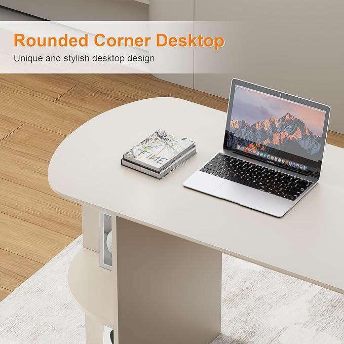 Qulomvs Desk with Drawers, 55inch Home Office White Desk with Drawers and Storage Shelves, Cream White Modern Simple Style Laptop Desk, Work Study Writing Table Workstation for Home Office