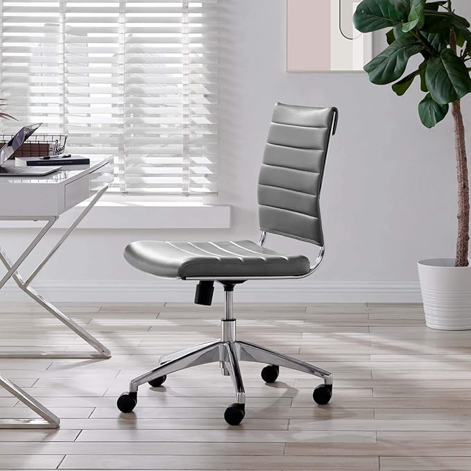 Modway Jive Ribbed Armless Mid Back Swivel Conference Chair In Gray