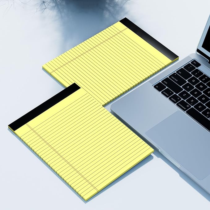 2 Pack Yellow Legal Pads 8.5x11 Yellow Notepads 30 Sheets Perforated Yellow Pads Paper Wide Ruled Writing Pad 70gsm Premium Thick Paper Double-Sided Printing Note Pads for Students, Office, Business