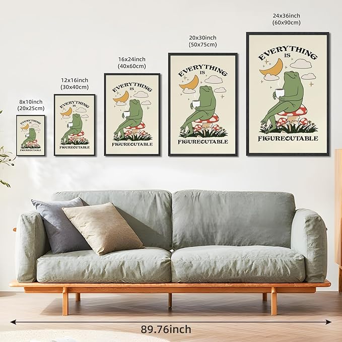 Everything Is Figureoutable Motivational Wall Art Funny Frog Coffee Inspirational Poster Positive Quote Daily Reminder Canvas Print Affirmation Wall Decor for Home Office 24x36inch Black Framed