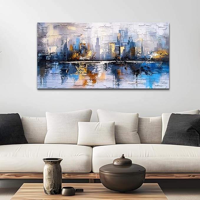 KELIYUAN Abstract Canvas Wall Art Painting Yellow Blue Mural Abstract Wall Decoration Bedroom Office Urban Print Painting Graffiti Art For Wall Decor Bathroom Living Room Home Decoration 20x40 In