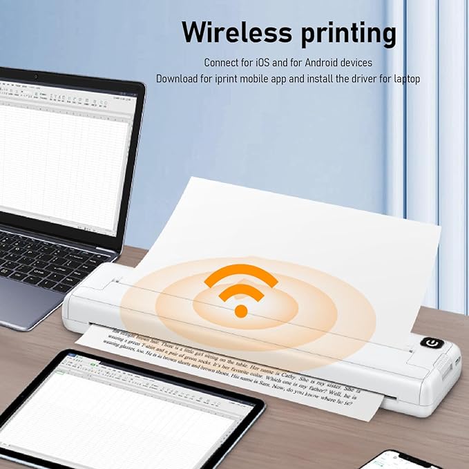Denash Portable Cordless Printer, 8.5 X 11in US Letter, Mini BT Thermal Inkless, Printer with APP for Home School Travel Office