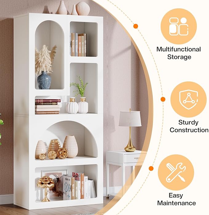 Tribesigns 70.87" Tall Geometric Bookshelf, White Arched Bookcase with 5 Irregular Storage Shelves, Modern Open Art Decor Display Shelf Free-Standing for Living Room, Bedroom, Closet