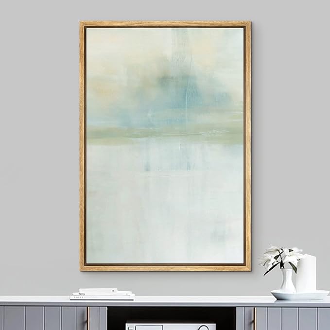 IDEA4WALL Framed Canvas Print Wall Art Mid-Century Pastel Teal Gray Watercolor Collage Abstract Shapes Illustrations Modern Art Minimal Decorative for Living Room, Bedroom, Office - 16"x24" Natural