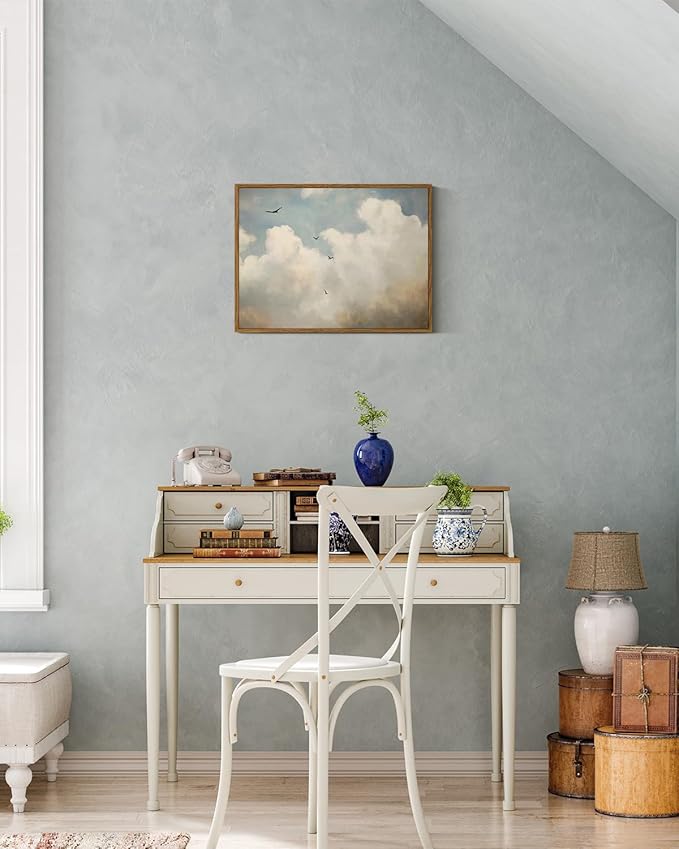 ARPEOTCY Vintage Framed Canvas Wall Art, Cloud & Bird Vintage Wall Art for Living Room Bedroom Office, Retro Farmhouse Landscape Kitchen Bathroom Wall Art Prints(12x16 Inch)