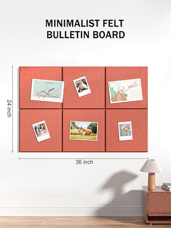 Hsurbtra Large Cork Board for Wall 36 x 24 Inch, 6 Pack Felt Bulletin Notice Board with Pushpins for Office Home School Farmhouse Wall Decor, Orange