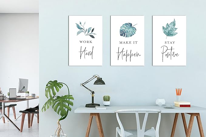 3 Piece Motivational Quotes Tropical Plants Canvas Print Pictures Wall Decor, Men Women Inspirational Framed Artwork Home Office Decor 16"x24" x 3 Pcs
