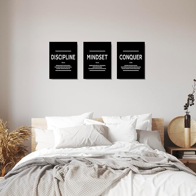 LMGOV Motivational Office Wall decor for Men, 12" x16" Mindset Wall Art for Bedroom, Black and White Canvas Painting for Bathroom, Positive Poster for Dorm, College, Gym