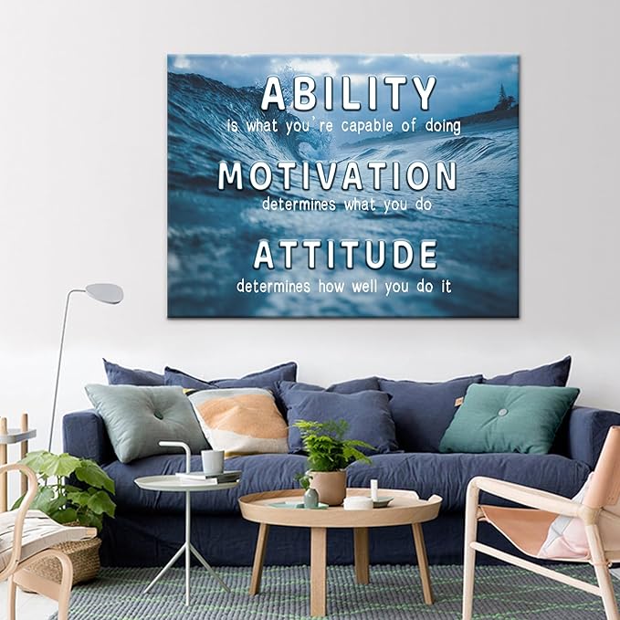 PSYYSP Inspirational Canvas Wall Art Motivational Ability Attitude Painting Ocean Picture Poster Positive Motto Office Quotes Print Artwork for Living Room Bedroom Framed Ready to Hang [40''Wx 30''H]