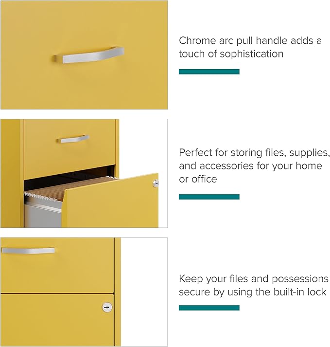 Hirsh Industries Space Solutions 18" D 2Drawer Mobile Metal Vertical File Cabinet Yellow/Goldfinch