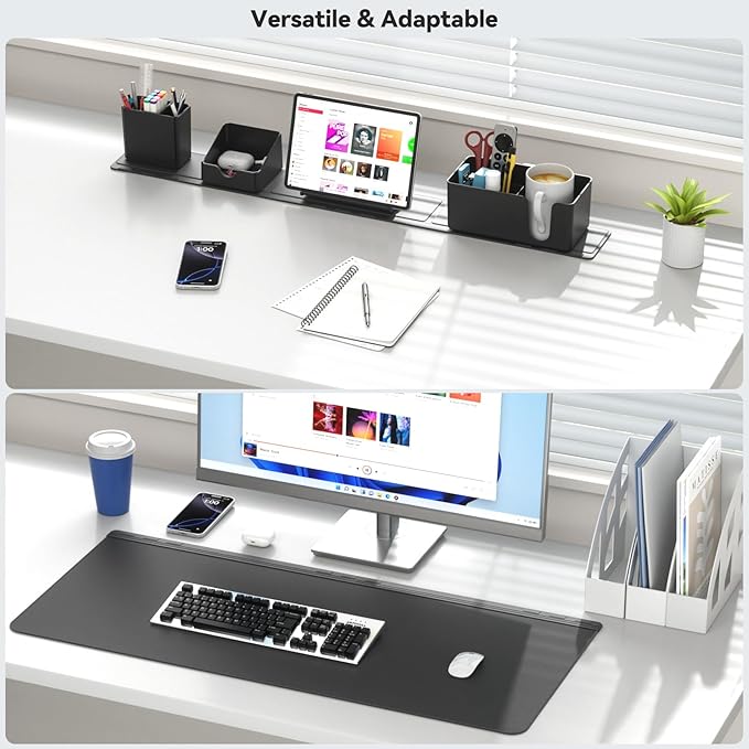 KDD Desk Pad and Magnetic Organizer Set - 5 in 1 Large Mouse Mat with Phone Stand, Cup Holder, Pen Holder, Storage Box & Card Case, Multifunction DIY Desktop Storage Accessories for Office and Home