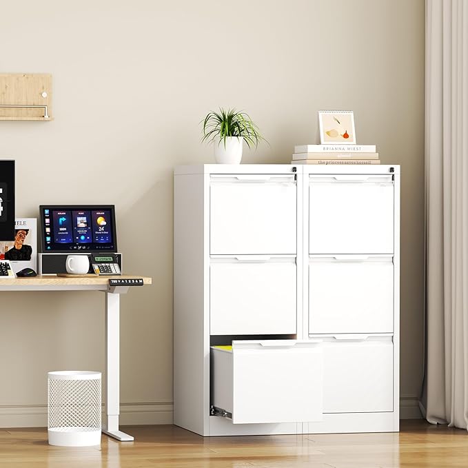 3 Drawer File Cabinet with Lock,Metal Vertical Filing Cabinets for Home Office,Heavy Duty File Storage Cabinet for Letter/Legal/A4/F4 Size File,Easy to Assemble,White