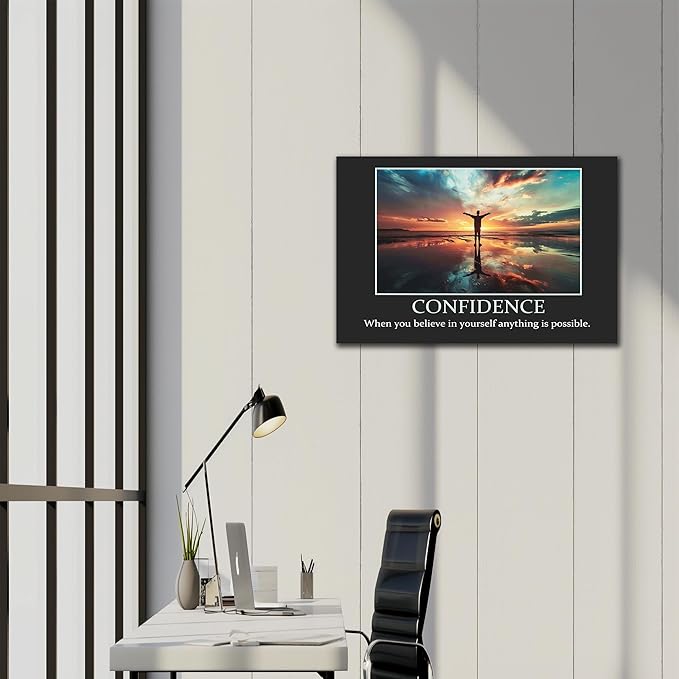UZMKM - Inspirational Wall Art, Black Background Motivational Confident Picture, Quote Saying Canvas Print for Home Office Decor, Company Poster Framed Artwork for Office Wall Decor 24x36 Inch