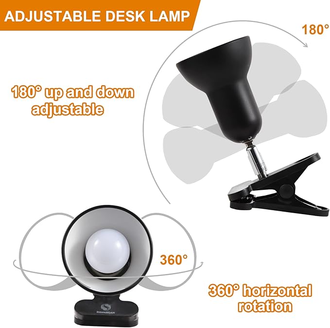 RONG&LAN LED Metal Clip On Light Clip on Lamp for Desk, 360° Adjustable Clamp Reading Light for Bed, Eye-Friendly Book Night Light for Desk Bed Table Dorm Room Bedroom Office Reading SUN-88 White