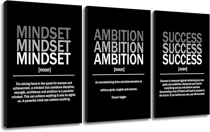 3 Pieces Inspirational Quotes Daily Motivational Canvas Wall Art Picture Painting Mindset Ambition Success Poster Print for Living Room Office Artwork Stretched and Framed [72''Wx 36''H]