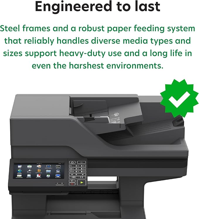 Lexmark MX721ade Monochrome Laser Printer, Integrated Duplex, 7-inch Color Touch Screen, Energy Star, Recommended Monthly Page Volume: 5000-75000 Pages, Print Speed: Up to 65 ppm.(25B0000)