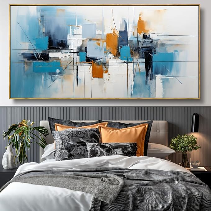 Wall Art Abstract Wall Decor Blue Orange Colorful Canvas Painting Modern Artwork for Living Room Bedroom Dining Room Home Office Decor 20"x40" with Framed