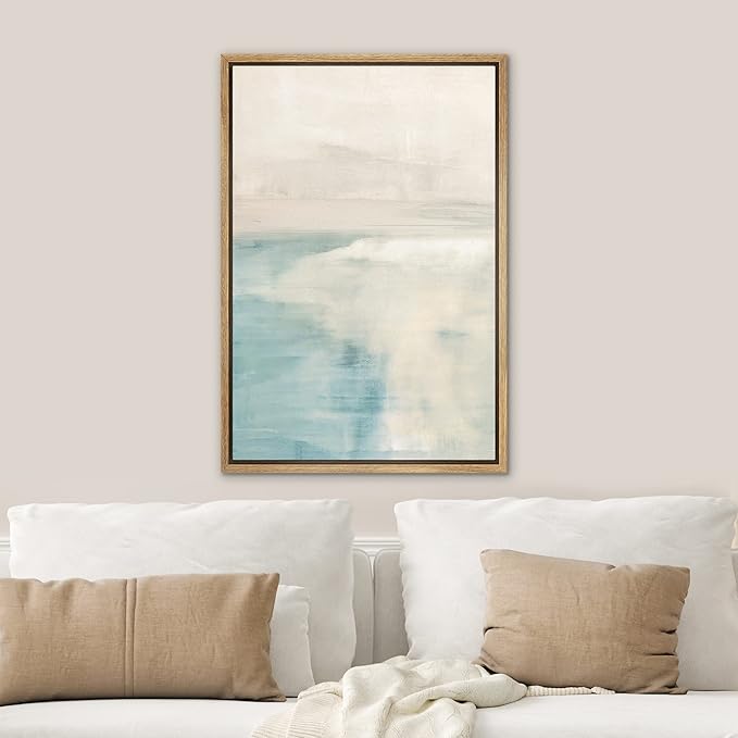 SIGNWIN Framed Canvas Print Wall Art Pastel Watercolor Teal Tan Landscape Abstract Shapes Illustrations Modern Art Minimal Relax/Calm Multicolor for Living Room, Bedroom, Office - 24"x36" Natural
