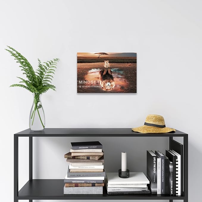 Mindset Is Everything Wall Art Lion Motivational Canvas Wall Art Posters Prints 1 Pieces Inspirational Quote Painting for Office Bedroom Decor (18" W x 24" H)