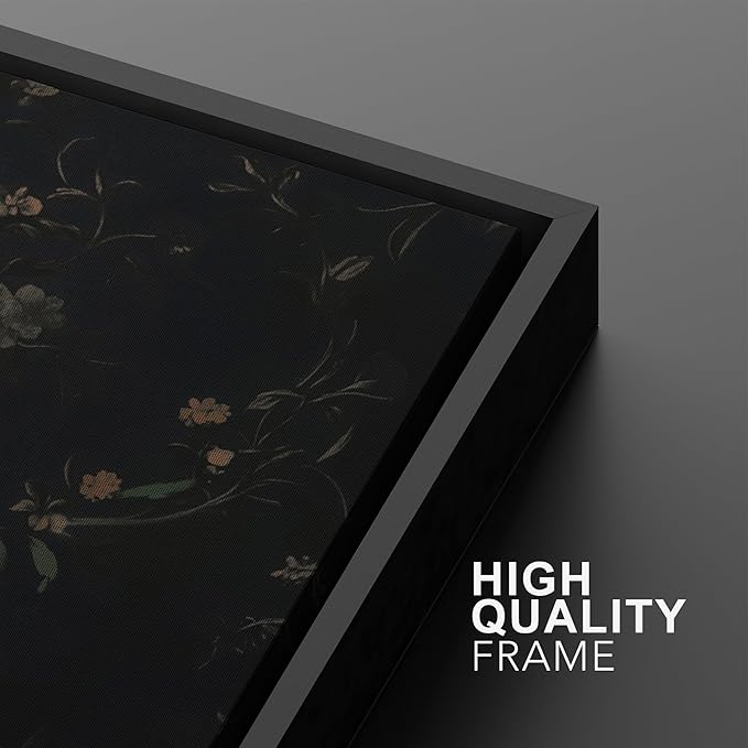 SIGNWIN Framed Canvas Print Wall Art Set Dark Vintage Floral Moody Botanical Modern Art Minimal Boho Relax/Calm for Living Room, Bedroom, Office - 16"x24"x2 Black