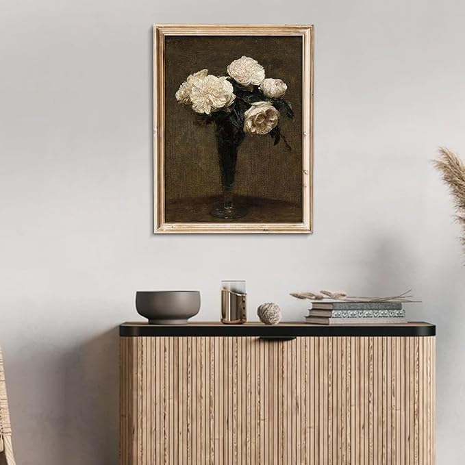 unrio Vintage Floral Wall Art Prints - Retro Moody Roses Canvas Art Decor Rustic Farmhouse Wall Decor - Antique Flower Botanical Painting Picture Aesthetic for Bedroom Bathroom Living Room Office (8" x 10"-UNFRAMED)