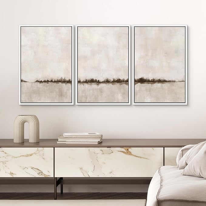 SIGNWIN Framed Canvas Print Wall Art Set Brown Tan Pastel Watercolor Grunge Landscape Abstract Shapes Illustrations Decorative Relax/Calm Zen for Living Room, Bedroom, Office - 16"x24"x3 White