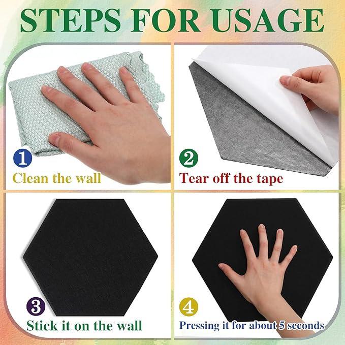 8 Pcs 12" Large Hexagon Felt Cork Bulletin Board Tiles Self Adhesive DIY Pin Board with 50 Push Pins and 10 Colored Clips, Wall Decor for Office Home Kitchen Photos Memos(Colorful)