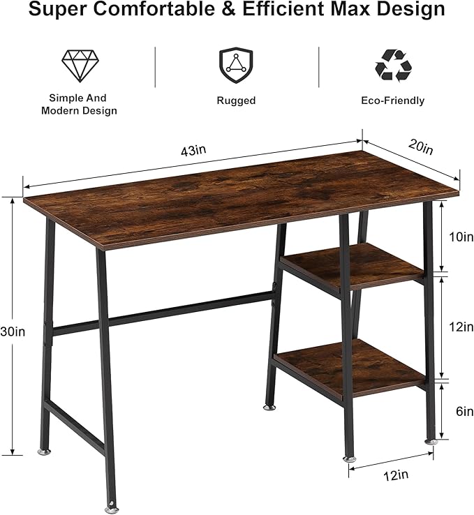 VECELO 43 Inch Computer Home Office Desk Modern Simple Writing Desk with Storage for Bedroom Simple Table Modern Student Study Desk,Water Proof, Blue+Black Leg