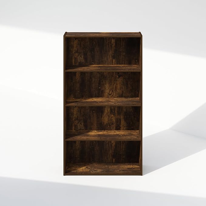Furinno Simple Book Shelf, 4-Tier Bookshelf, Bookcase with Open Shelf, 9.4 x 23.6 x 41.7, for Living Room, Bedroom, Home Office, Amber Pine
