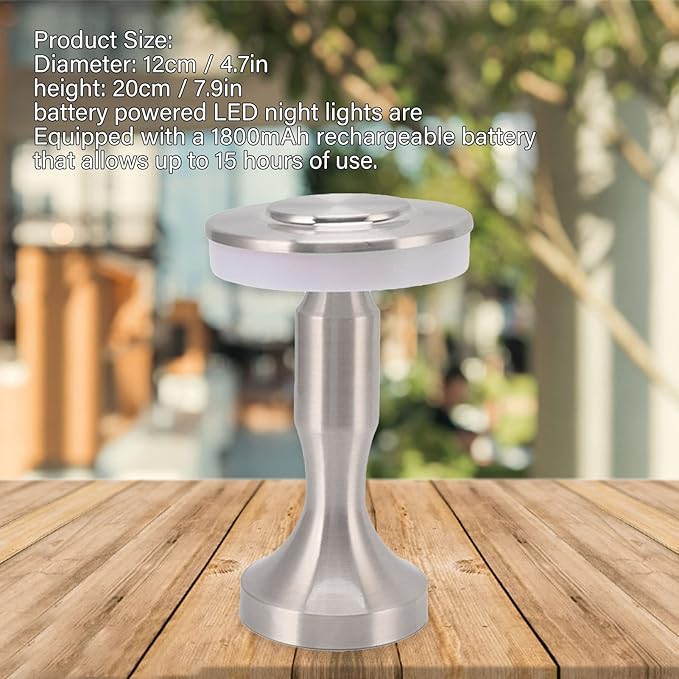 3W LED Table Lamp, 3 Color Temperatures Dimmable Rechargeable Cordless Desk Lamp, Portable Bedside Lamp with Touch Sensor for Dining Room (Silver)
